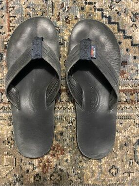 Rainbow Navy Leather Flip Flops